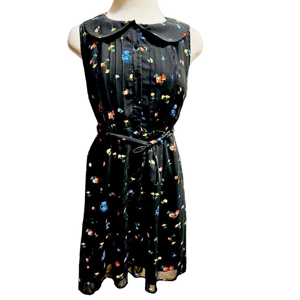 TULLE Anthropologie FLORAL DRESS SLEEVELESS BLACK SIZE S